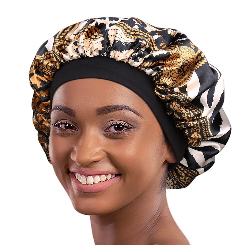 Alnorm Satin Sleeping Cap for Girls Women Turban Comfortable Headband Slouchy Beanie Brown Leopard - Image 1
